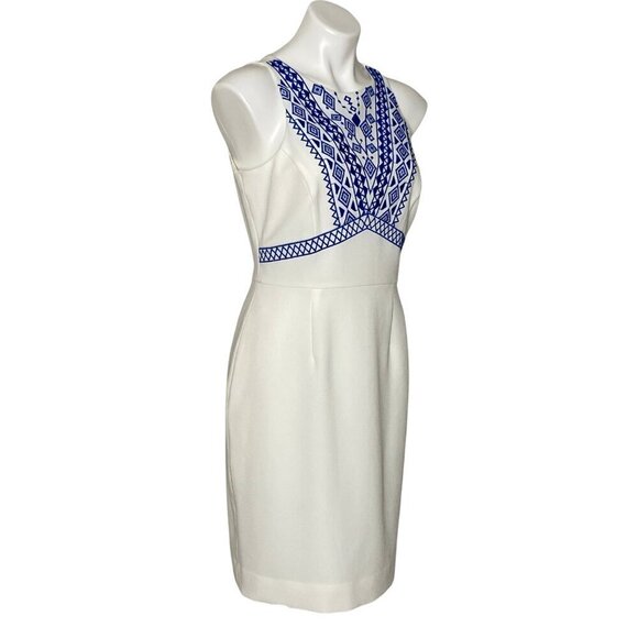 Cremieux NWT Sleeveless Sheath Dress, White Blue Embroidered Women's Size 6 - Picture 3 of 10